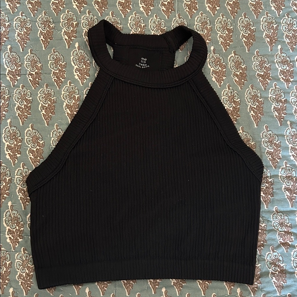 Black Ribbed High Neck Top